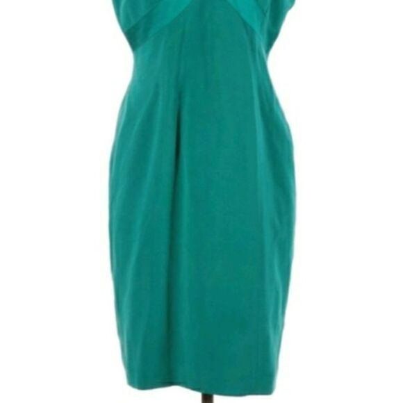 Vtg Adrianna Papell 100% Silk Satin Trim Accents Sheath Dress Green Sz 8 - Picture 6 of 12